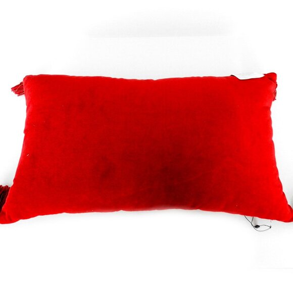 NWT Red Velvet Decorative Rectangle Pillow Gold Snakes Flowers Beaded Tessles - Picture 3 of 10